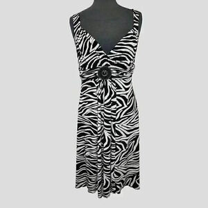 Enfocus Studio Women's Midi Dress 12 Zebra Print Empire Waist Sleeveless